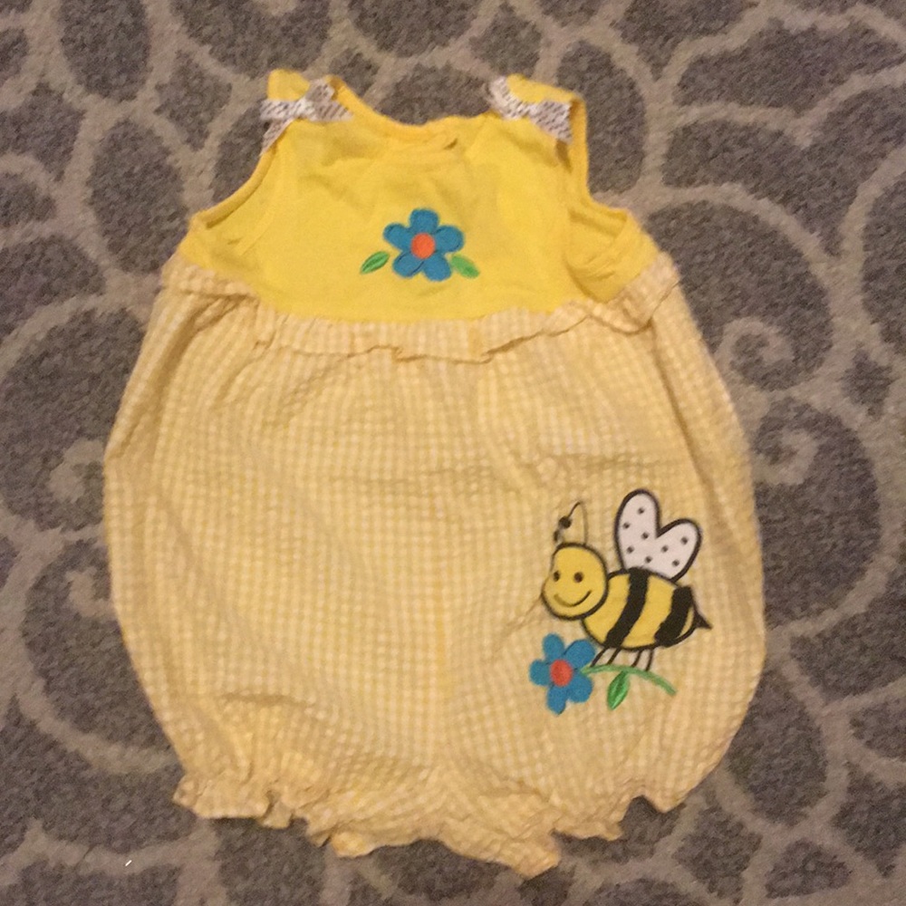 Yellow bumble bee romper